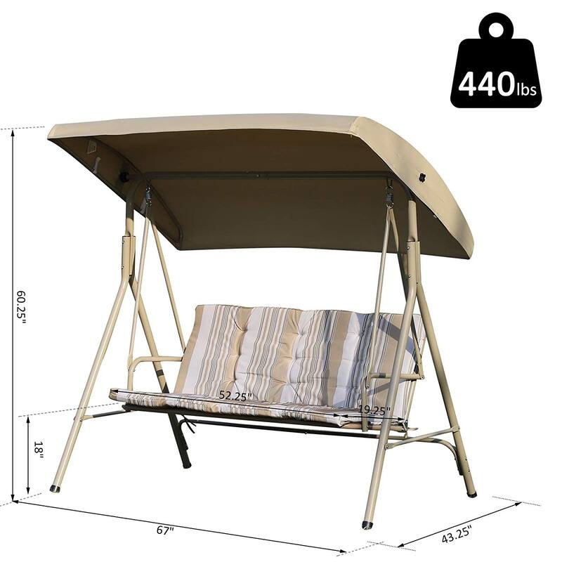 Outsunny Free Standing 3 Person Powder Coated Steel Frame Outdoor Gliding Canopy Porch Swing