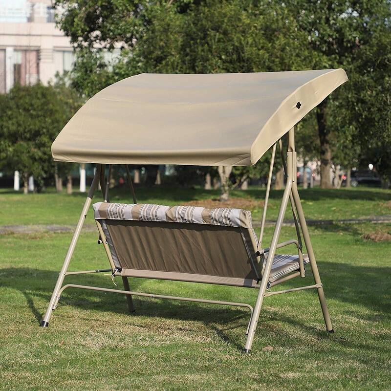 Outsunny Free Standing 3 Person Powder Coated Steel Frame Outdoor Gliding Canopy Porch Swing