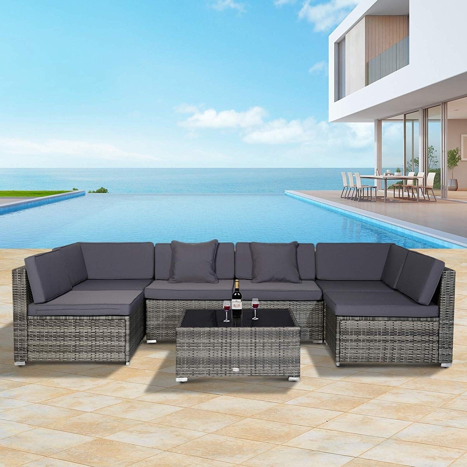 Shop Black Friday Deals On Siara 7 Piece Rattan Wicker Sectional Patio Set By Havenside Home Overstock 27619016