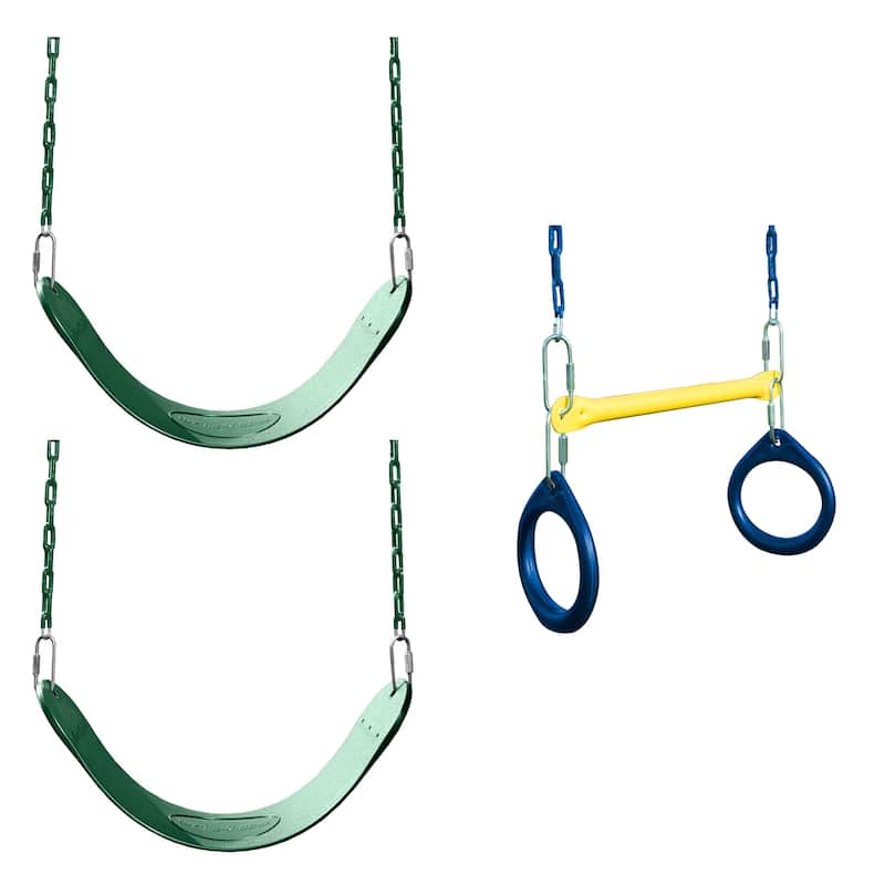 Swing-N-Slide 2 Green Swing Seats and Ring & Trapeze Bar Combo - 27" L x 5.5" W x 60" H - 27" L x 5.5" W x 60" H
