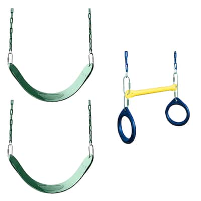 Swing-N-Slide 2 Green Swing Seats and Ring & Trapeze Bar Combo - 27" L x 5.5" W x 60" H - 27" L x 5.5" W x 60" H