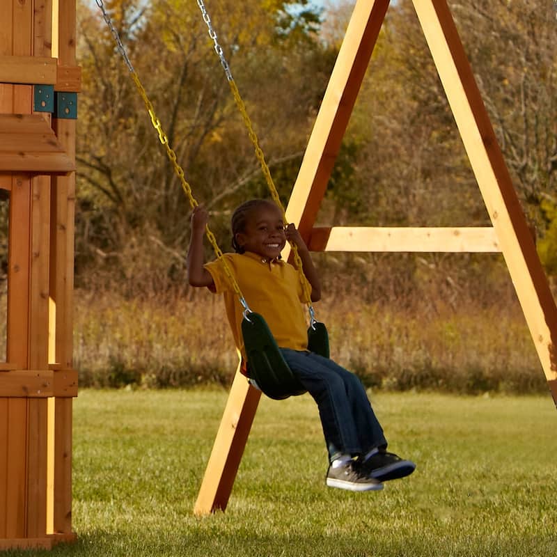 Swing-N-Slide 2 Green Extreme-Duty Swing Seats with Chains and Extreme-Duty Ring & Trapeze Bar Combo - 26" L x 6" W x .5" Thick
