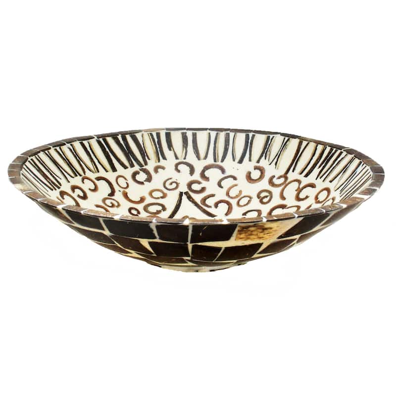 Natural Cinnamon & Coconut Shell Bowl - White - 10"