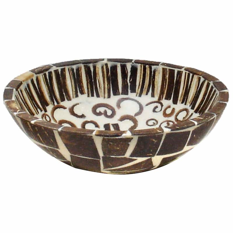 Natural Cinnamon & Coconut Shell Bowl - White - 5"