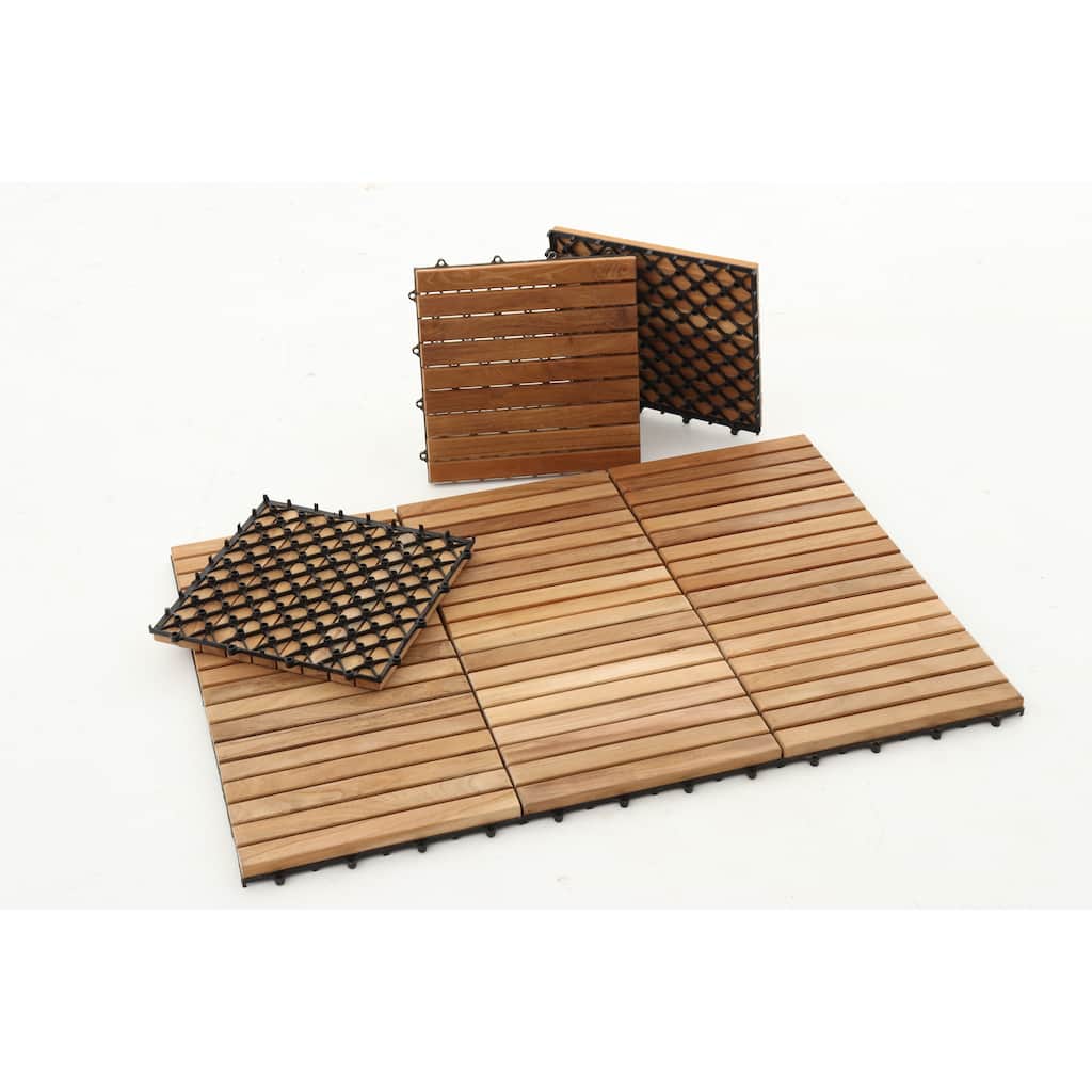 Nordic Style Natural Teak Tile 9 slats, 10 pcs per box