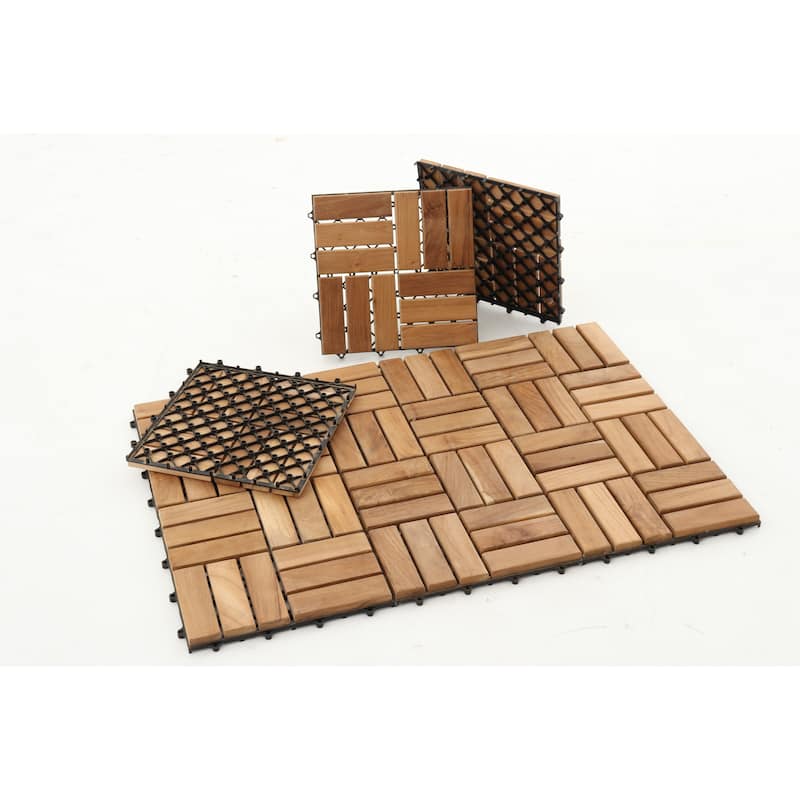 Nordic Style Natural Teak Tile 9 slats, 10 pcs per box - N/A