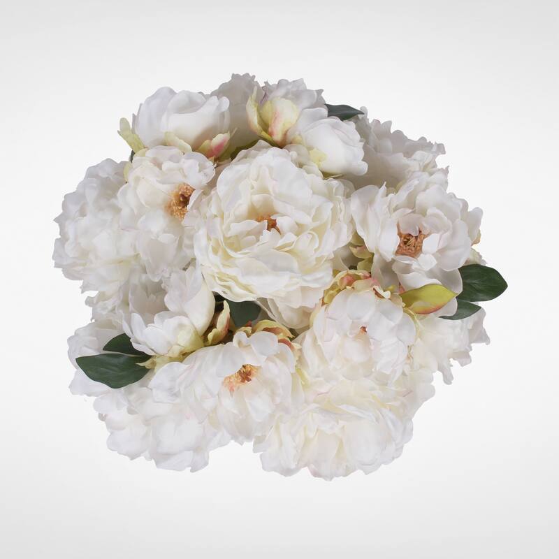 Cream White Silk Peonies with Faux Water in a Glass Vase