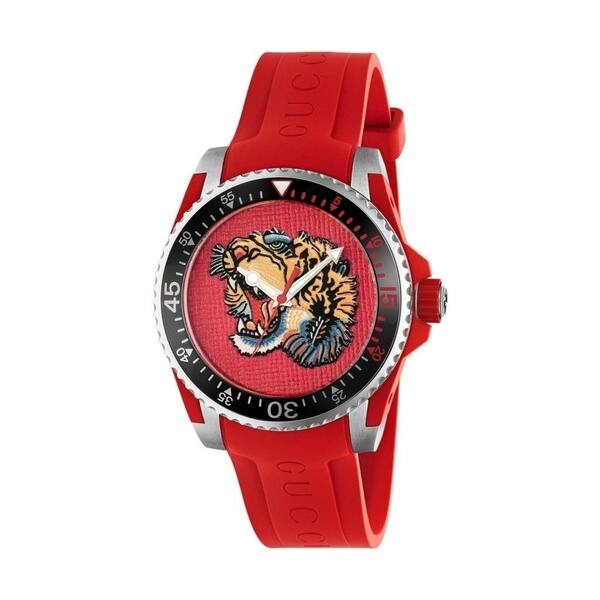 respektfuld forbruger middag Gucci Men's YA136315 'Dive' Embroidered Tiger Red Rubber Watch - Overstock  - 27622973