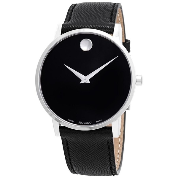 movado men's museum watch with leather strap