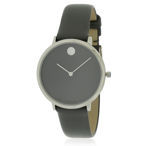 Movado Women's 0607144 'Museum' Dot Grey Leather Watch - Overstock -  27623471