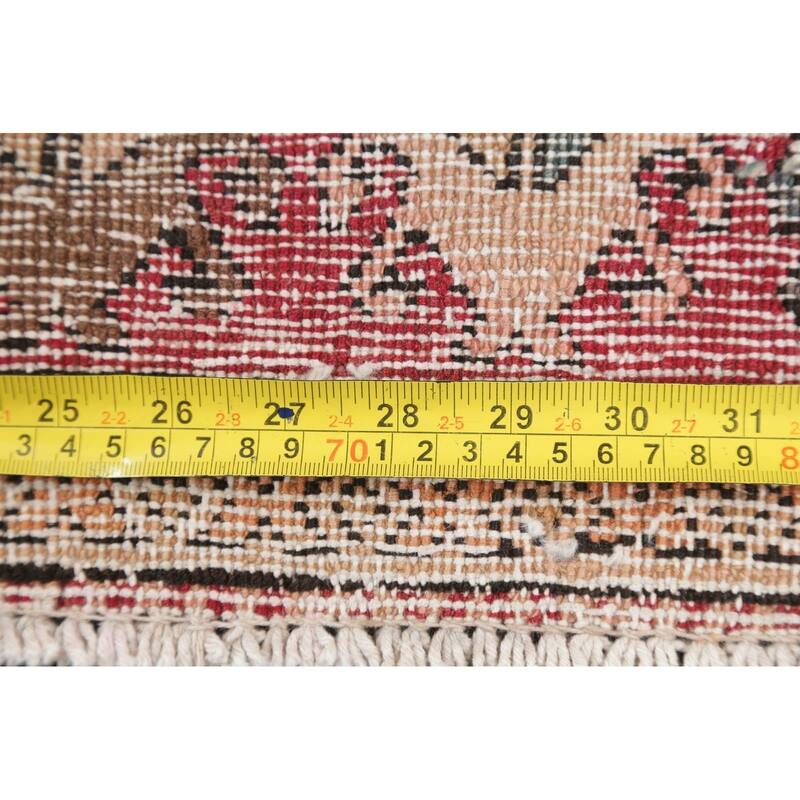 One of a Kind Ardebil Geometric Handmade Wool Persian Oriental Rug - 9'5" x 3'6" Runner