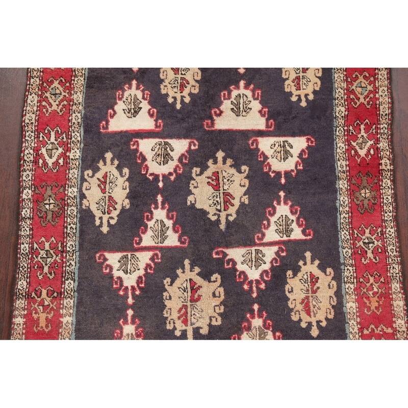One of a Kind Ardebil Geometric Handmade Wool Persian Oriental Rug - 9'5" x 3'6" Runner