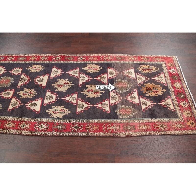 One of a Kind Ardebil Geometric Handmade Wool Persian Oriental Rug - 9'5" x 3'6" Runner
