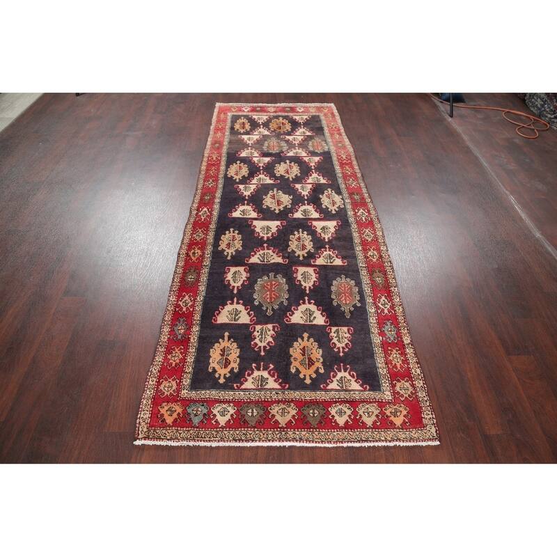 One of a Kind Ardebil Geometric Handmade Wool Persian Oriental Rug - 9'5" x 3'6" Runner