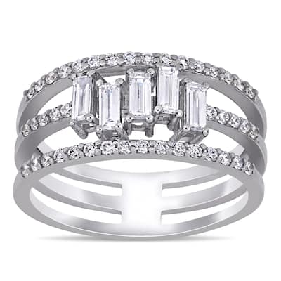 Miadora 14k White Gold 5/8ct TDW Baguette and Round-Cut 3-Row Geometric Anniversary Band ring