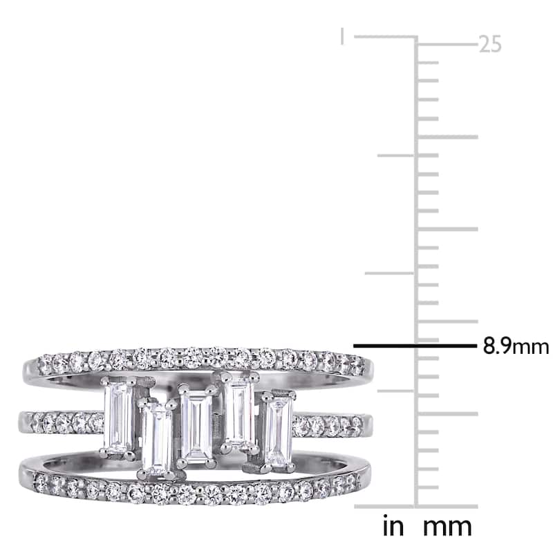 Miadora 14k White Gold 5/8ct TDW Baguette and Round-Cut 3-Row Geometric Anniversary Band ring