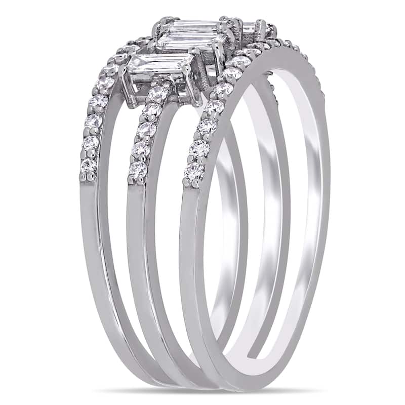 Miadora 14k White Gold 5/8ct TDW Baguette and Round-Cut 3-Row Geometric Anniversary Band ring