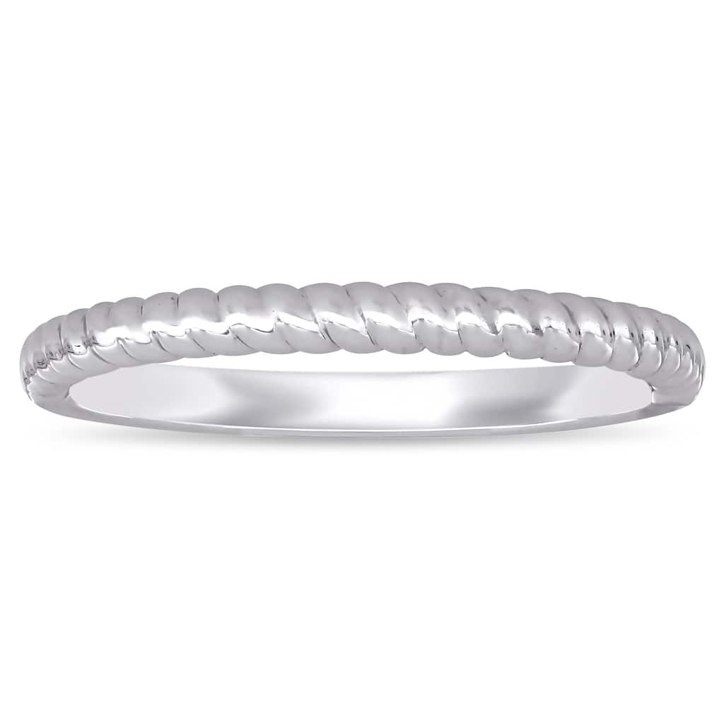 Miadora 14k White Gold Stackable Twist Design Wedding Band Ring