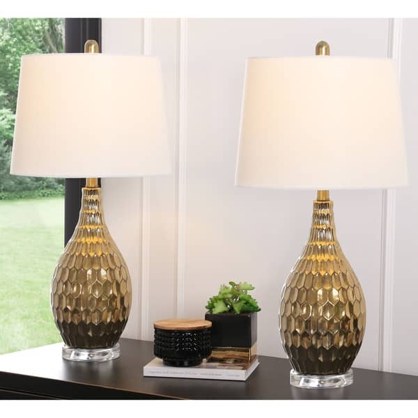 Abbyson Eliza 27 Inch Gold Textured Table Lamp Set Of 2 Overstock 27635126