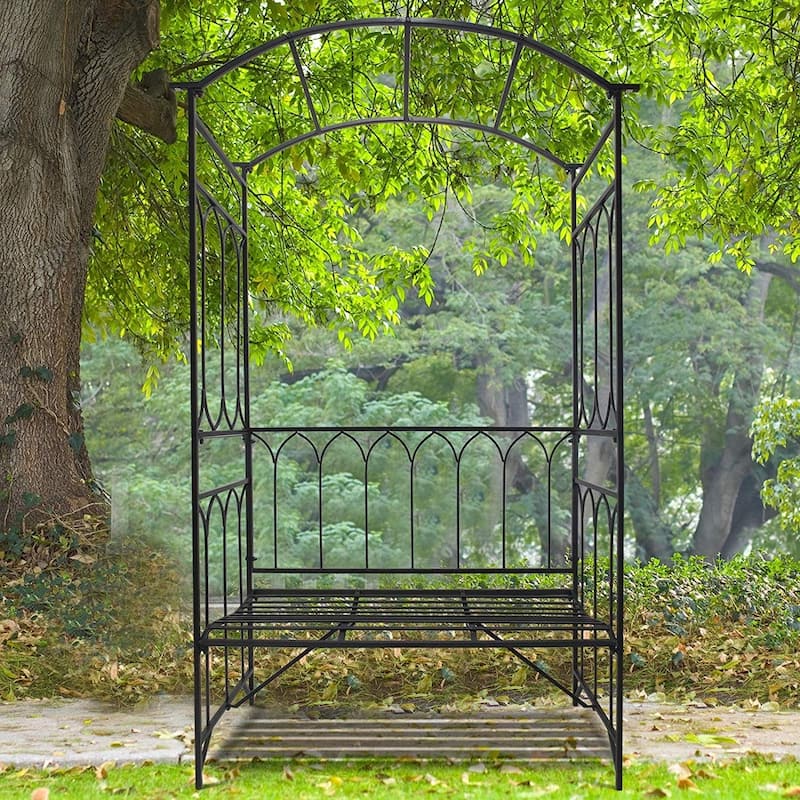 Outsunny 45-inch Metal Garden Arbor Arch with Bench Seat