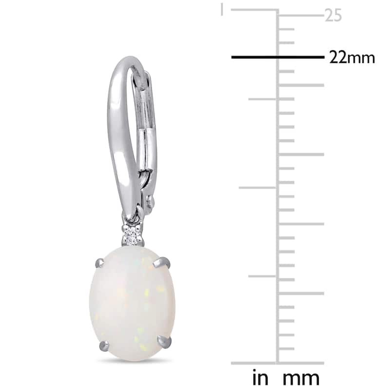 Miadora 10k White Gold Oval-Cut Opal and Diamond Leverback Earrings