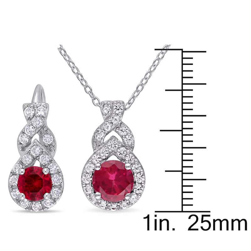 Miadora Sterling Silver Created Ruby and Created White Sapphire Teardrop Necklace and Earrings Set