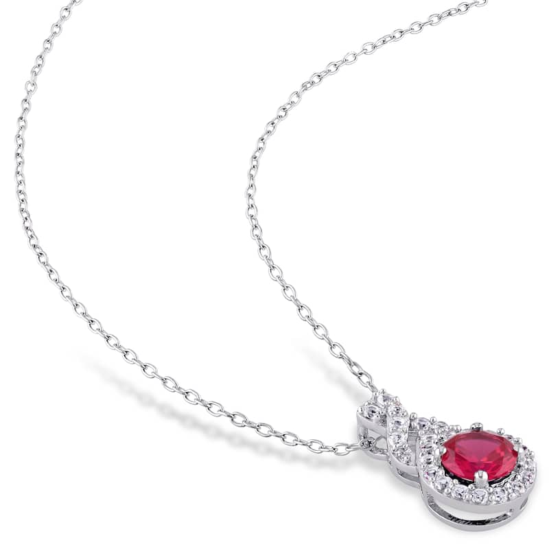 Miadora Sterling Silver Created Ruby and Created White Sapphire Teardrop Necklace and Earrings Set