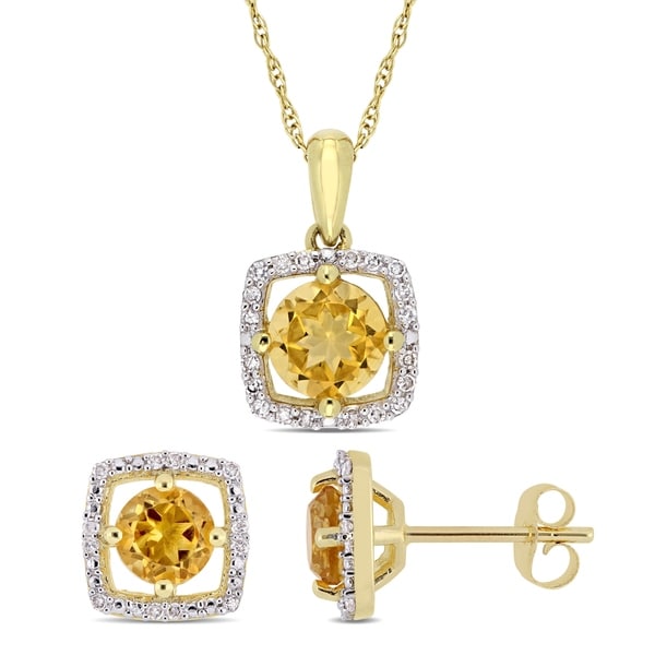 Miadora 10k Yellow Gold Citrine and 1/6ct TDW Diamond Floating Halo Jewelry Set. Opens flyout.