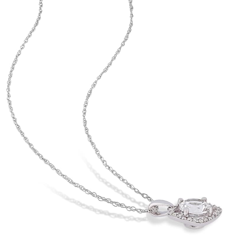 Miadora 10k White Gold Created White Sapphire and 1/6ct TDW Diamond Floating Halo Jewelry Set