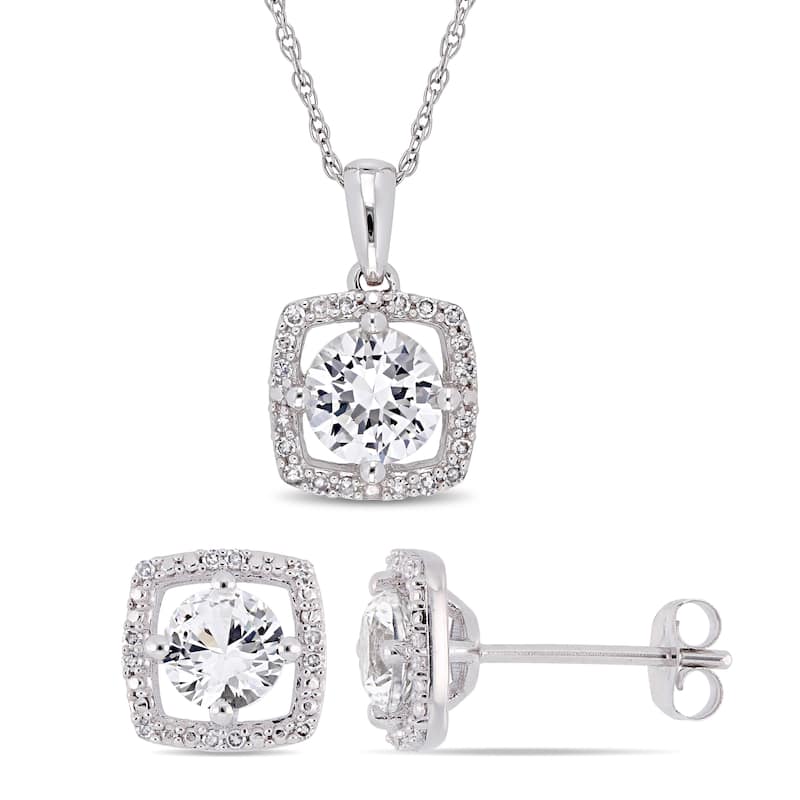 Miadora 10k White Gold Created White Sapphire and 1/6ct TDW Diamond Floating Halo Jewelry Set