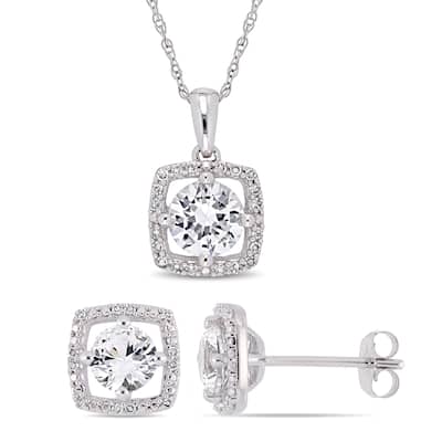 Miadora 10k White Gold Created White Sapphire and 1/6ct TDW Diamond Floating Halo Jewelry Set