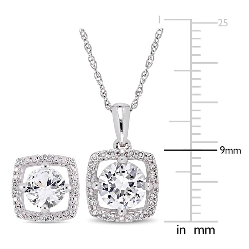 Miadora 10k White Gold Created White Sapphire and 1/6ct TDW Diamond Floating Halo Jewelry Set