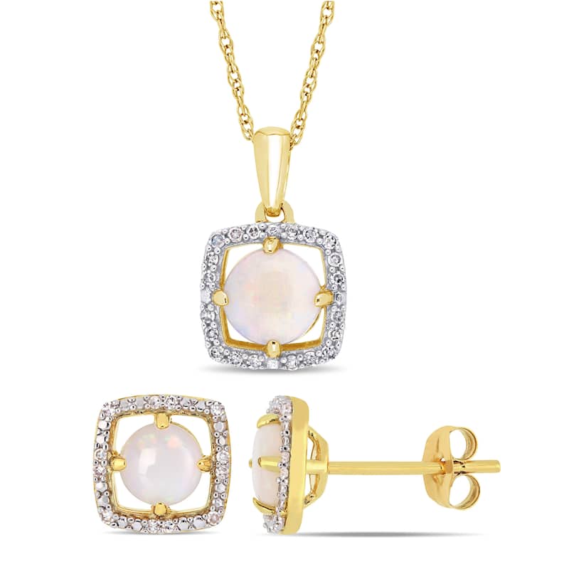 Miadora 10k Yellow Gold Opal and 1/6ct TDW Diamond Floating Halo Jewelry Set