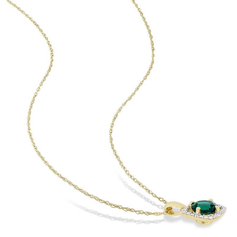 Miadora 10k Yellow Gold Created Emerald and 1/6ct TDW Diamond Floating Halo Jewelry Set