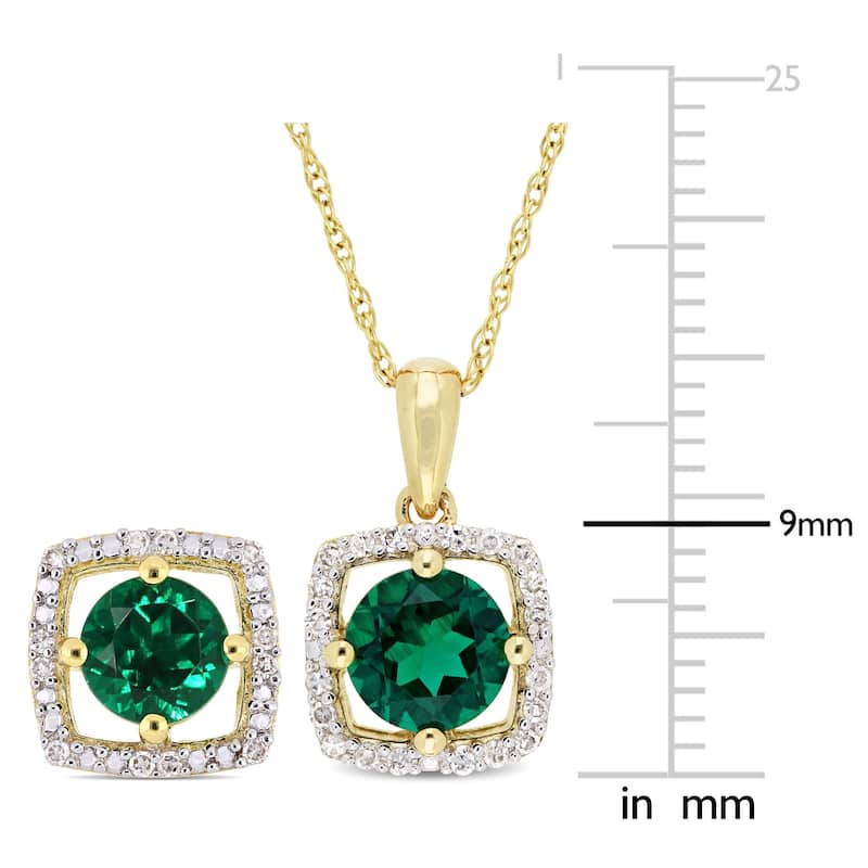 Miadora 10k Yellow Gold Created Emerald and 1/6ct TDW Diamond Floating Halo Jewelry Set