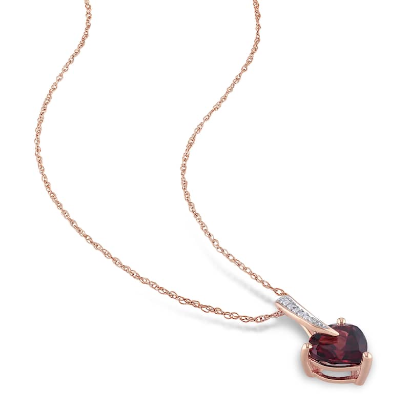 Miadora 10k Rose Gold Heart-cut Garnet and diamond Loop Drop Necklace and Earrings Set