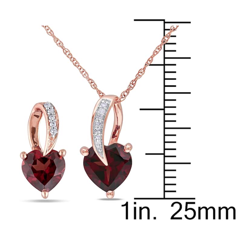 Miadora 10k Rose Gold Heart-cut Garnet and diamond Loop Drop Necklace and Earrings Set