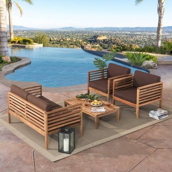 Sunjoy Anderson 4pc Outdoor Sofa Seating Set Patio Wooden Sunjoy Anderson 4pc Outdoor Sofa