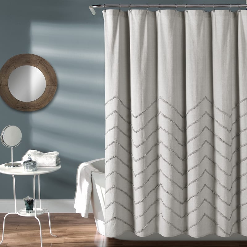 Lush Decor Chenille Chevron Shower Curtain - Light Gray