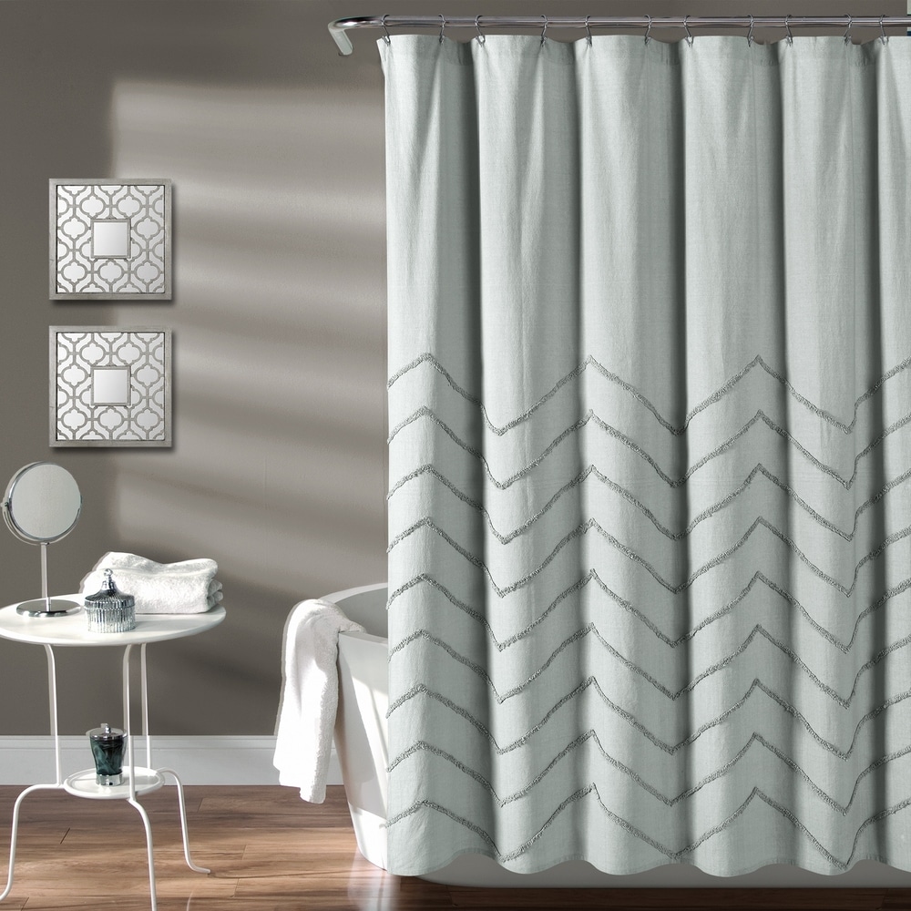 Blue and white chevron deals shower curtain