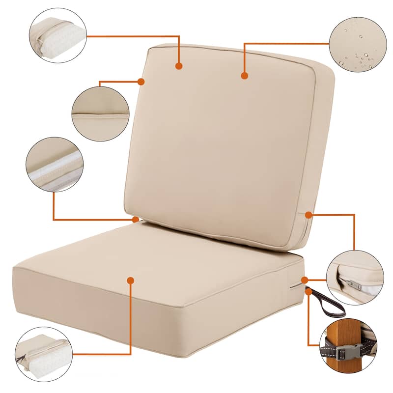 Montlake Water-resistant Patio Cushion Set - 21"W x 20"H x 4"Thick (back) - Antique Beige