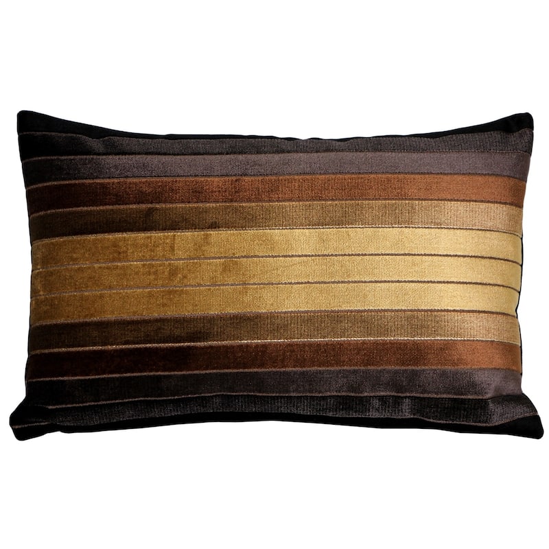 Bullion Stripes Textured Velvet 12x19 Throw Pillow with Polyfill Insert, Black - Polyester - Single - Brown - Accent