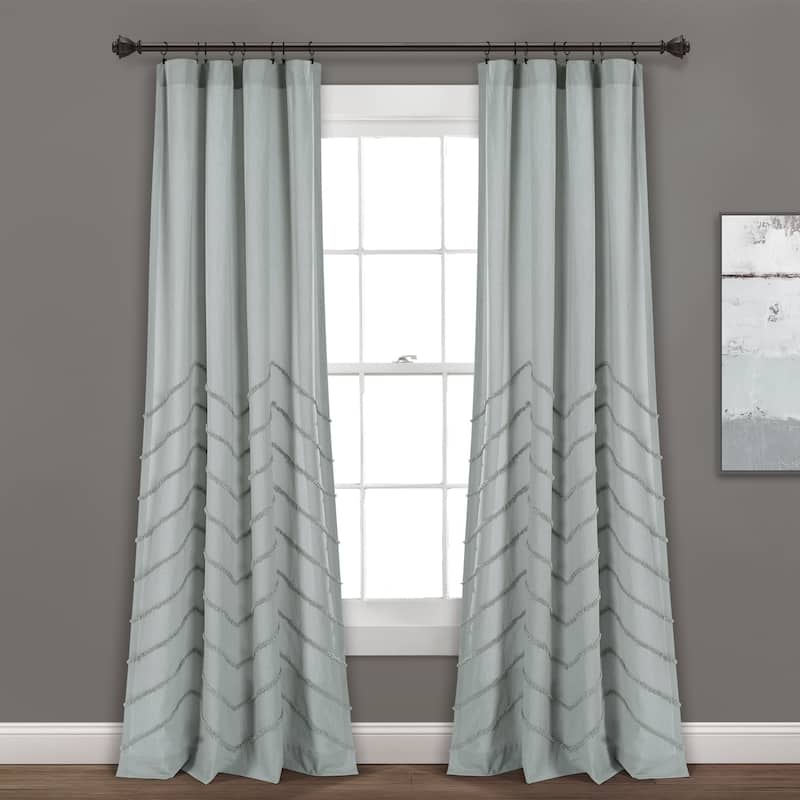 Porch & Den Chenille Chevron Window Curtain Panel Pair - 84"L x 40"W - Pastel Blue