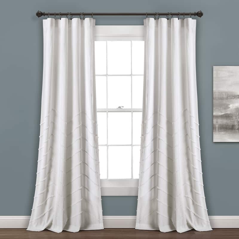 Porch & Den Chenille Chevron Window Curtain Panel Pair - 84"L x 40"W - White