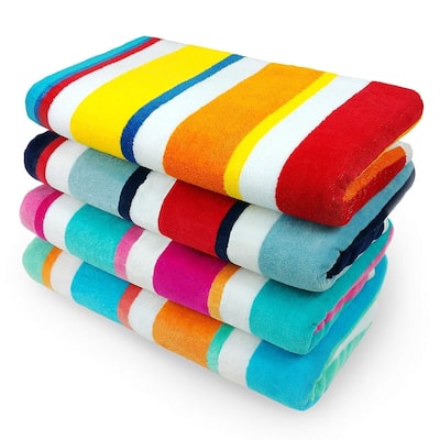 KAUFMAN - 100% Cotton Multicolor Joey Cabana Stripe Beach & Pool Towel 4-Pack - 32in x 62in