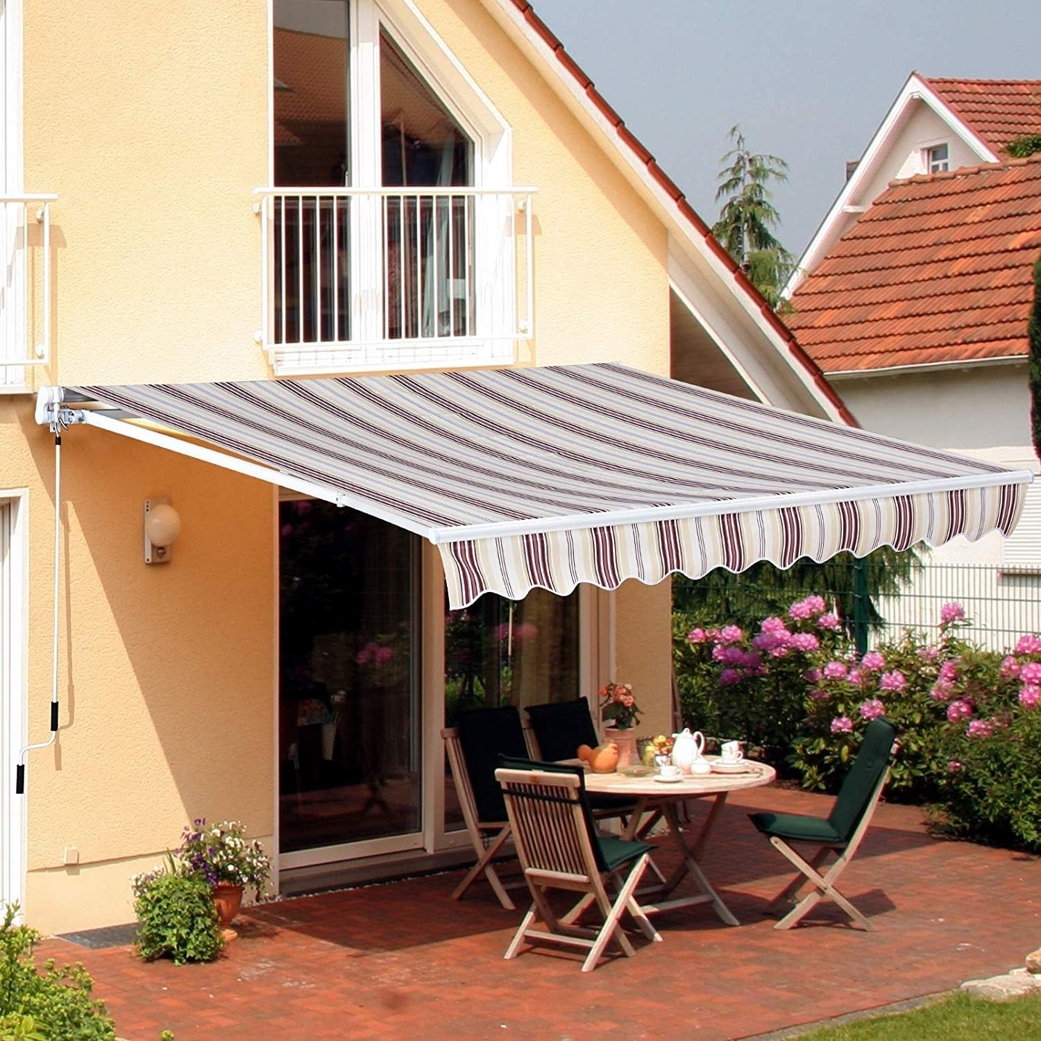 Retractable Manual Patio Awning Canopy Cover Deck Door Cafe Backyard Sun Shade 
