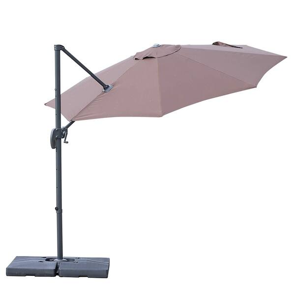 Shop Outsunny 9 5 Hanging Tilt Offset Cantilever Patio Umbrella With Base Stand Overstock 27636273