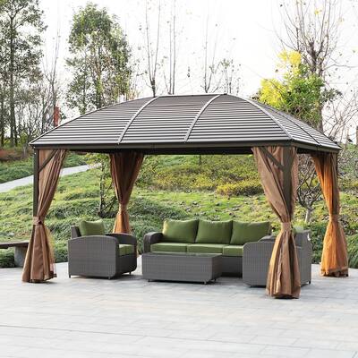 Outsunny 10x13 Hardtop Gazebo, Permanent Metal Roof Gazebo Canopy Arc with Aluminum Frame