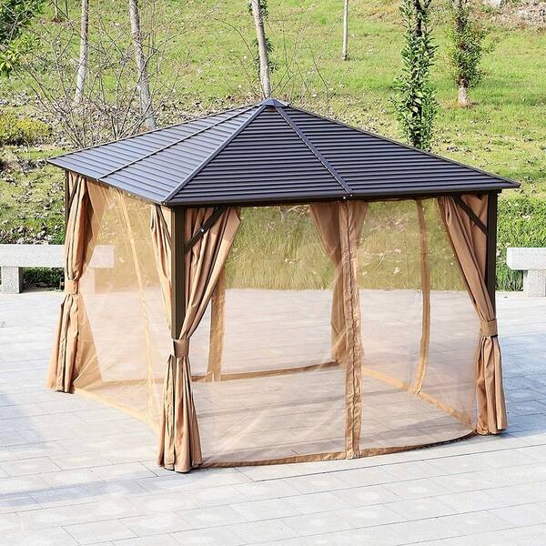 Shop Outsunny 10 X 10 Steel Hardtop Gazebo With Mosquito Netting