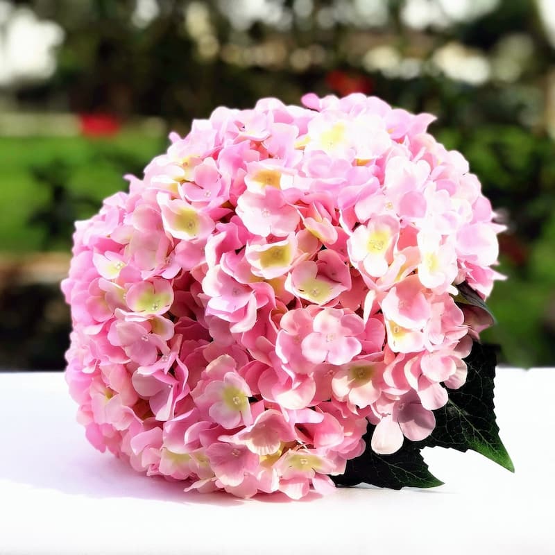 Enova Home Artificial Pink Fake Silk Hydrangea Flowers Arrangement In 